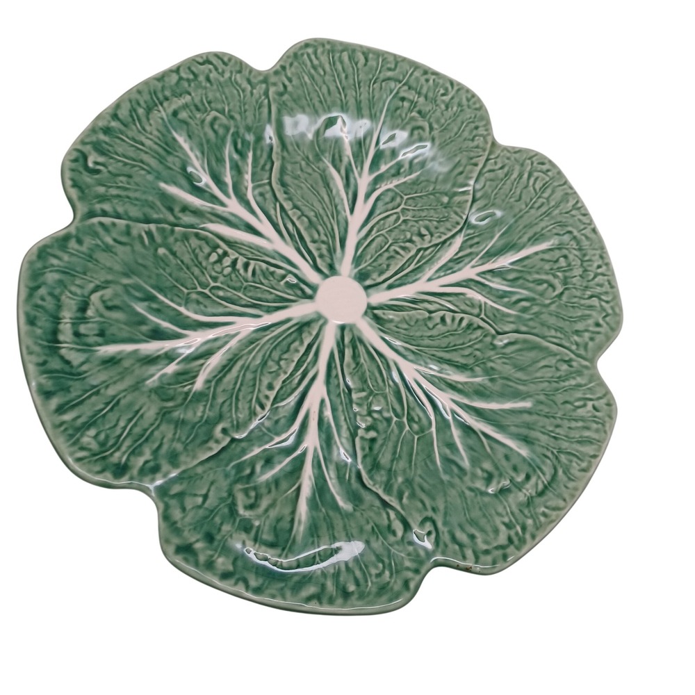 Bordallo Pinheiro Cabbage Leaf Ceramic Plate Green Majolica Portugal 12 Inch